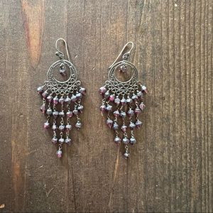 Red beaded dangle earrings